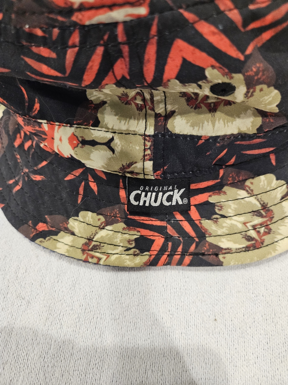 Original CHUCK Black Tropical Bucket Hat with Red and Olive Floral Print